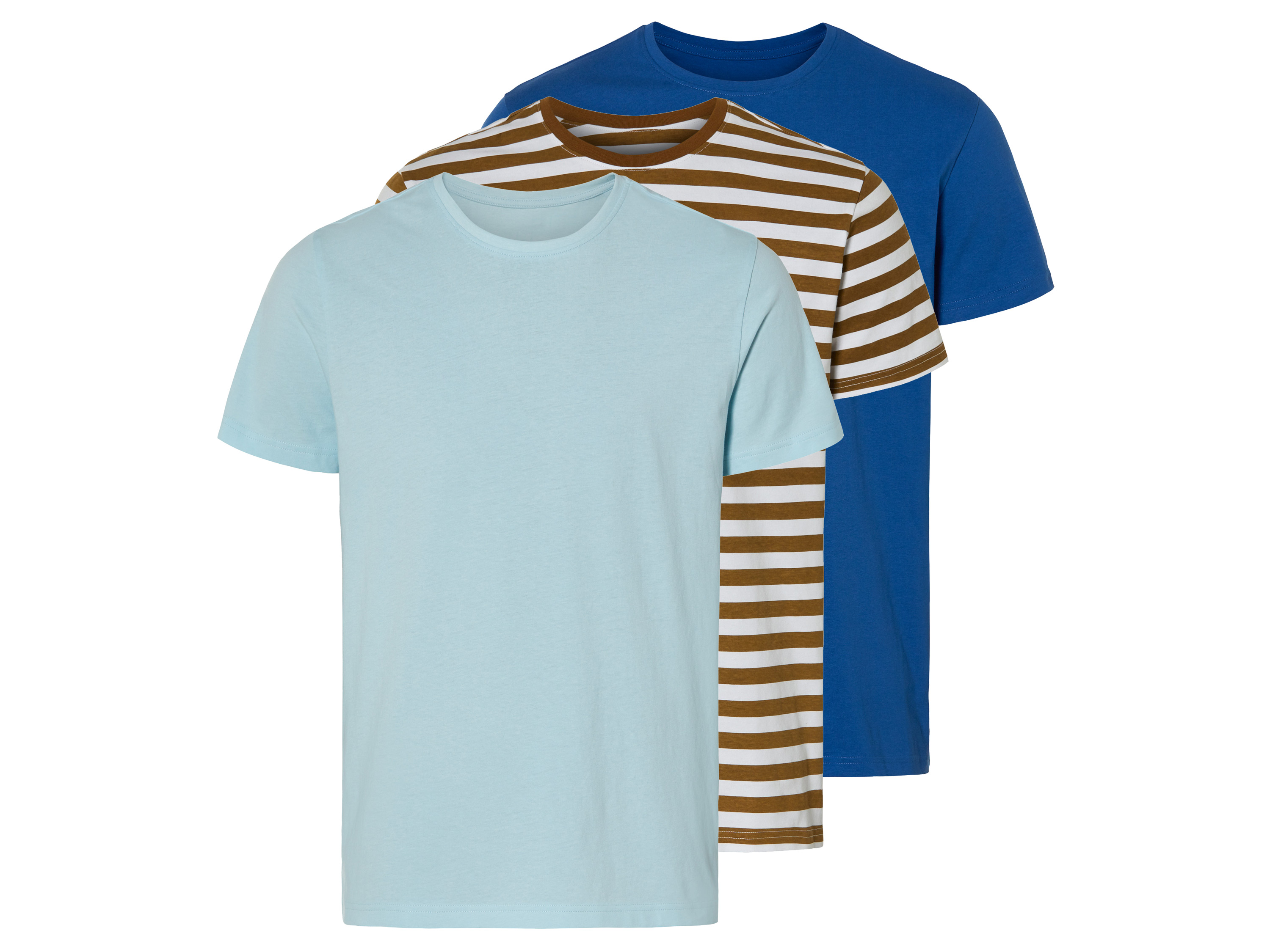 LIVERGY® Pánske tričko, 3 kusy (M (48/50), modrá/pruhy/bledomodrá)